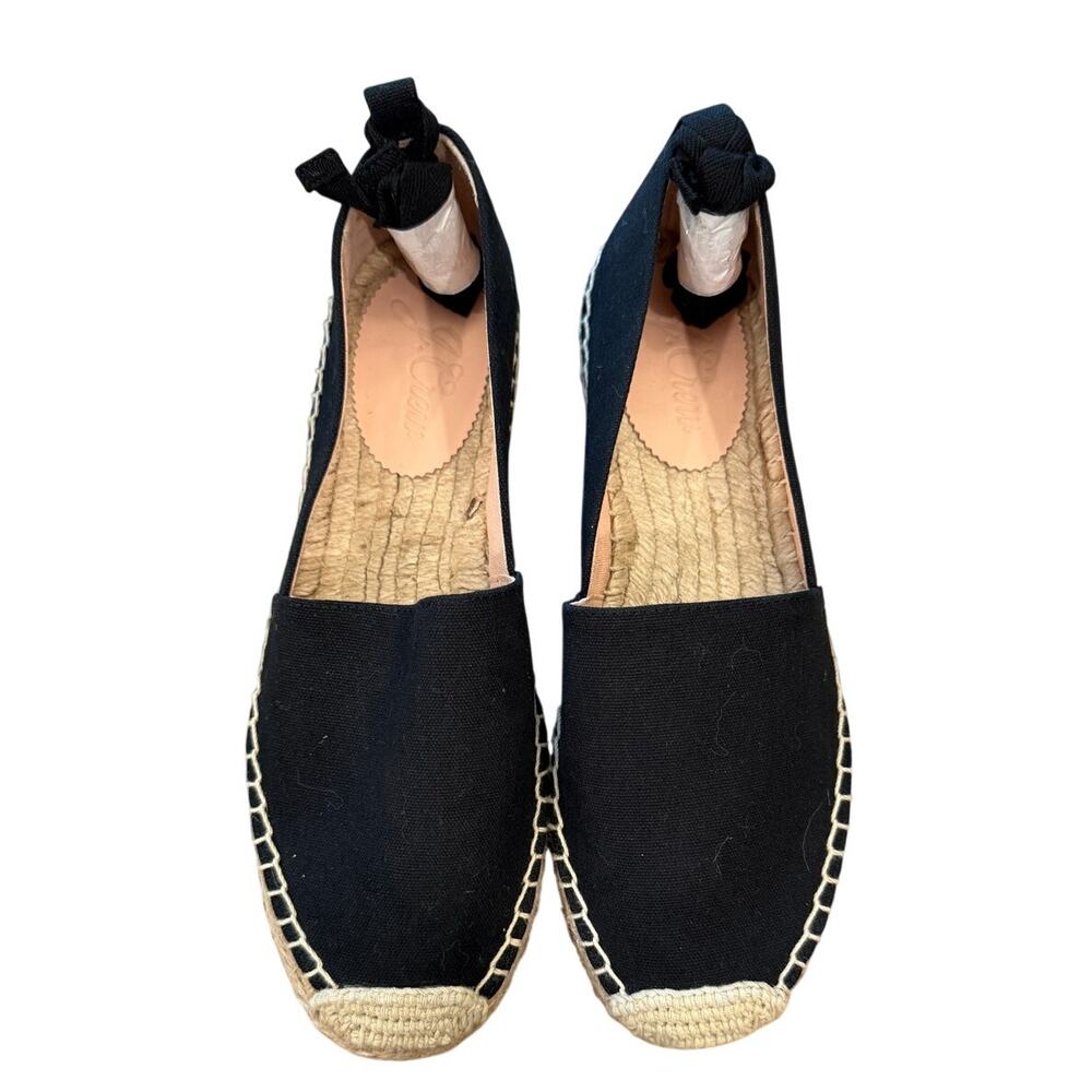 J.Crew Lace-Up Espadrille Flats Navy Canvas Ribbon Tie Size 8.5 NWOT Summer - Picture 11 of 12